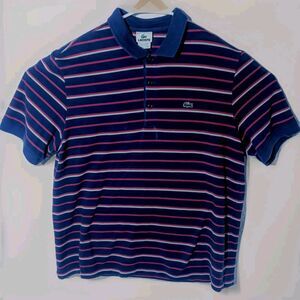 Lacoste Polo Shirt Mens Sz L Black Red Striped Short sleeve Cotton Casual